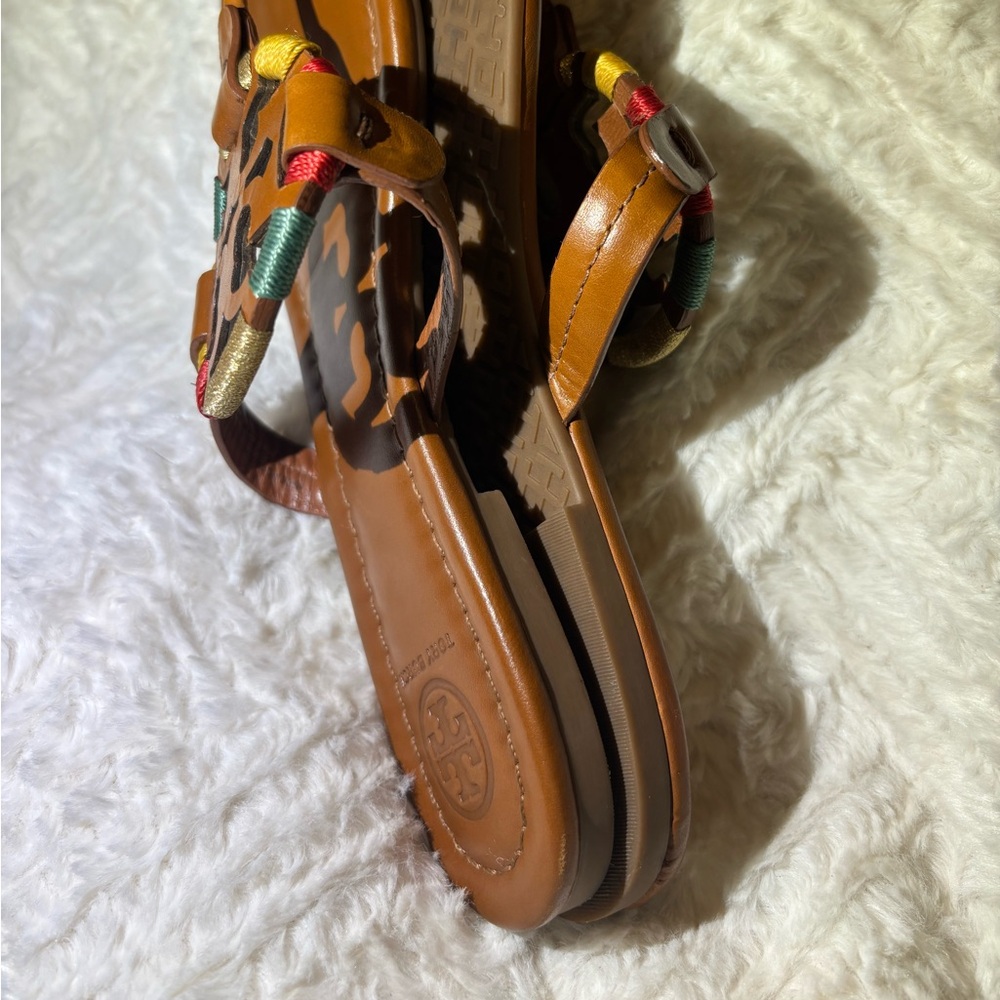 Tory Burch Miller Embroidered Brown Leather Thong Sandals - Picture 7 of 8